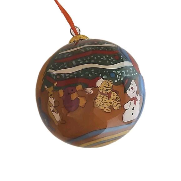 Inside-Painted Glass Santa and Toys Christmas Ornament Hand-Blown 3" Diameter - Picture 5 of 6